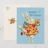 Carte Postale White Rabbit souffle la trompette Joyeux anniversa (Devant / Derrière)