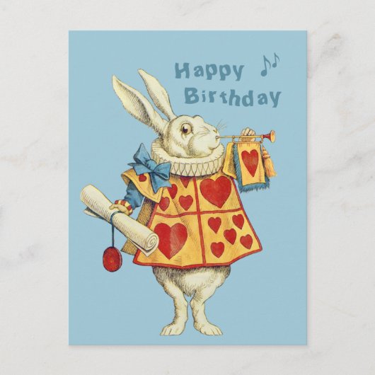 Carte Postale White Rabbit souffle la trompette Joyeux anniversa (Devant)