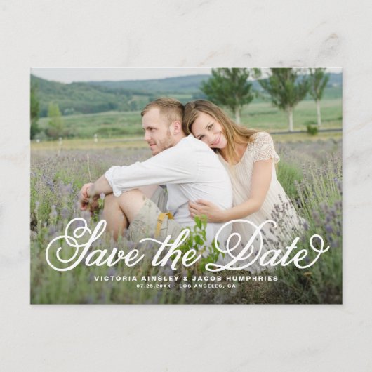 Carte Postale White Rustic Whimsical Script Photo Enregistrer la (Devant)