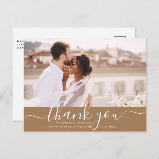 Carte Postale White Script Moderne Merci Mariage photo (Devant / Derrière)