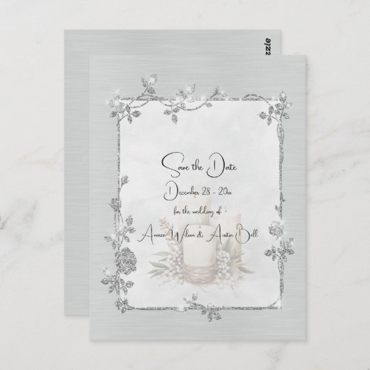 Carte Postale White Shiny Elegant Sparkly Save the Date (Devant / Derrière)