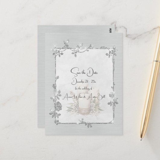 Carte Postale White Shiny Elegant Sparkly Save the Date (Devant/Arrière en situation)