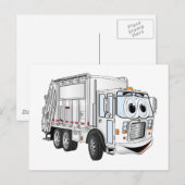 Carte Postale White Smiling Cartoon Garbage Truck (Devant / Derrière)