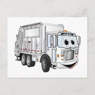 Carte Postale White Smiling Cartoon Garbage Truck