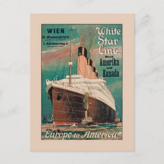Carte Postale White Star Line Poster vintage 1914 (Devant)