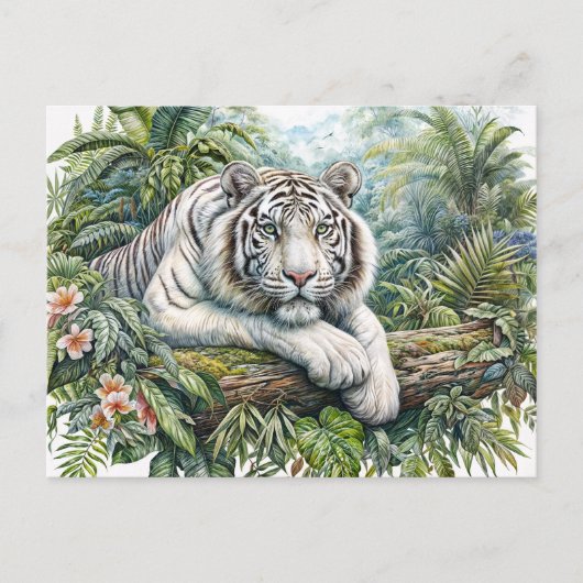 Carte Postale White Tiger In Jungle Watercolor Art (Devant)