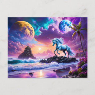 Carte Postale White Unicorn Imaginaire Tropical Beach