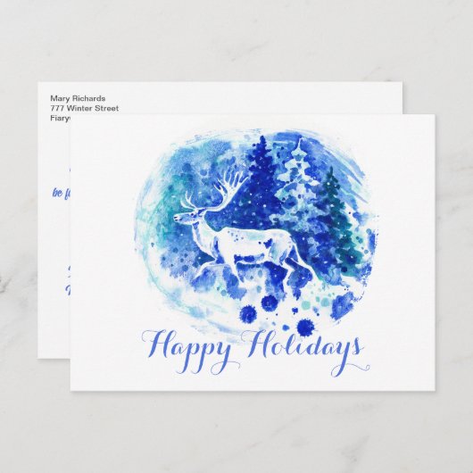 Carte postale White Winter Reindeer Stade (Devant / Derrière)