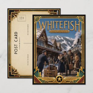 Carte Postale Whitefish Montana Art Déco Vintage de l'Âge d'Or