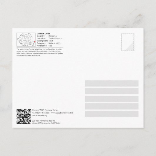 Carte Postale WHS UNESCO - Pélicans dans le delta du Danube (Dos)