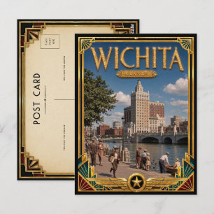 Carte Postale Wichita Kansas Art Déco vintage de l'âge d'or