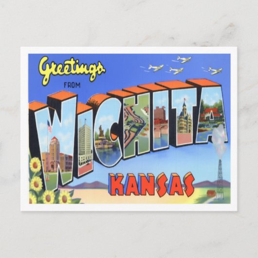 Carte postale Wichita, Kansas Vintage Big Letters (Devant)