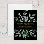 Carte Postale Wild Greenery Black | Moving Announcement<br><div class="desc">This stylish botanical change of address postcard features a frame of abundant watercolor green leaves on a black background. The words "new address" appear in trendy,  elegant gold text. A gorgeous moving announcement that you'll be proud to send to friends and family.</div>