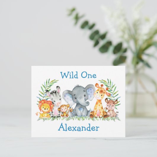 Carte Postale Wild One Safari Animaux 1er anniversaire Invitatio (Debout devant)
