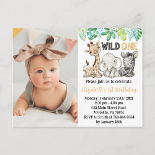 Carte Postale Wild One Safari Animaux Anniversaire Photo Invitat