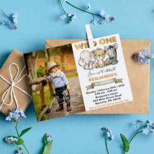 Carte Postale Wild One Watercolor Safari Animaux Anniversaire Ph