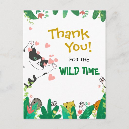 Carte Postale Wild Time Cute Tuxedo Kitty Chat Merci (Devant)