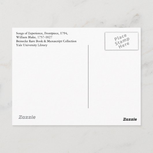 Carte Postale William Blake, Chansons d'expérience, Imprimerie a (Dos)
