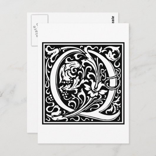 Carte Postale William Morris Alphabet "Q" (Devant / Derrière)