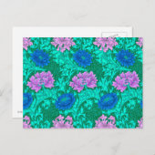 Carte Postale William Morris Chrysanthèmes, Aqua et Violet (Devant / Derrière)