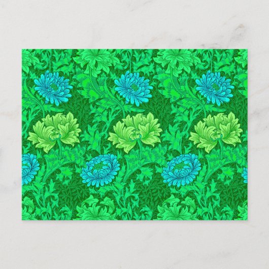 Carte Postale William Morris Chrysanthemums, Lime Green & Aqua (Devant)