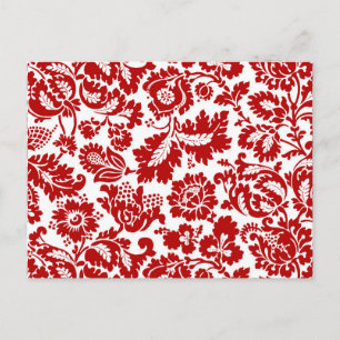 Carte Postale William Morris Floral Damask, Deep Red et White