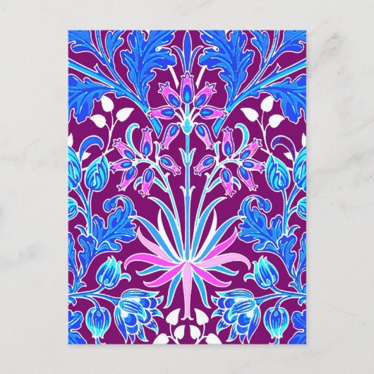 Carte Postale William Morris Hyacinth Imprimer, Aqua et Purple (Devant)