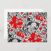 Carte Postale William Morris Iris et Lily, noir, blanc et rouge (Devant / Derrière)