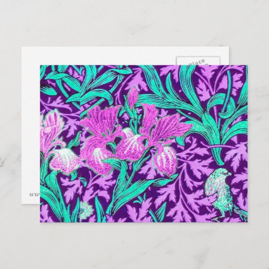 Carte Postale William Morris Irises, Améthyste Violet (Devant / Derrière)