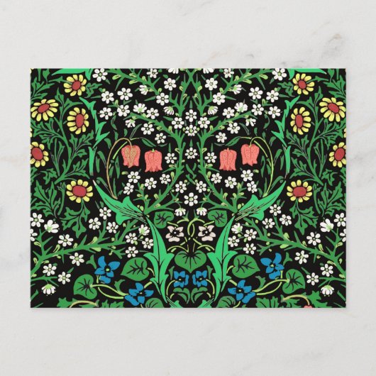 Carte Postale William Morris Jacobean Floral, Arrière - plan noi (Devant)