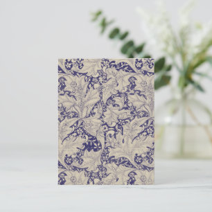Carte Postale William Morris Motif Giroflée Bleu Antique