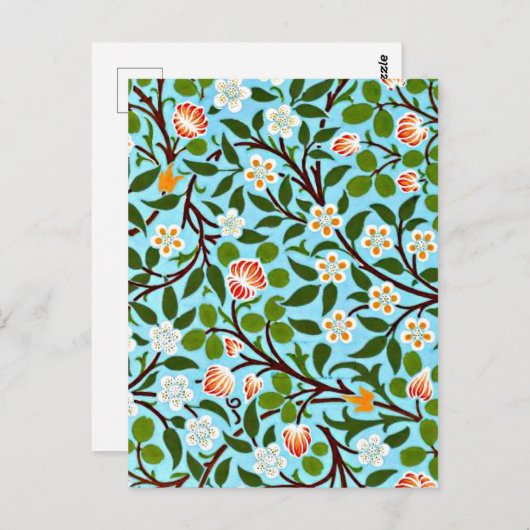 Carte Postale William Morris motif populaire, Clover (turquoise) (Devant / Derrière)