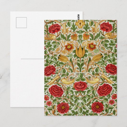Carte Postale William Morris Rose et oiseaux Chintz Red (Devant / Derrière)