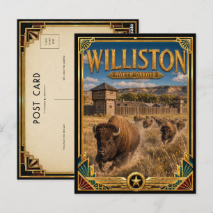 Carte Postale Williston Dakota du Nord Art Déco Vintage Âge d'Or