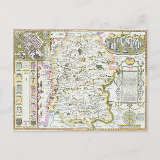 Carte Postale Wiltshire, gravée par Jodocus Hondius (Devant)