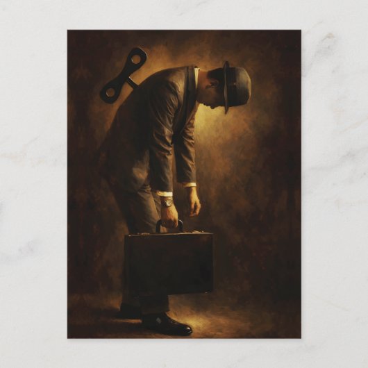 Carte Postale Wind-Up Office Man Surreal Routine Grind Oil Paint (Devant)