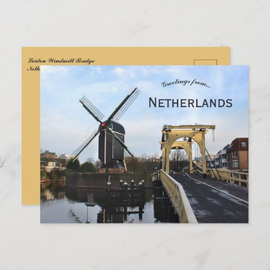 Carte Postale Windmill and Leiden Windmill Bridge Netherlands (Devant / Derrière)