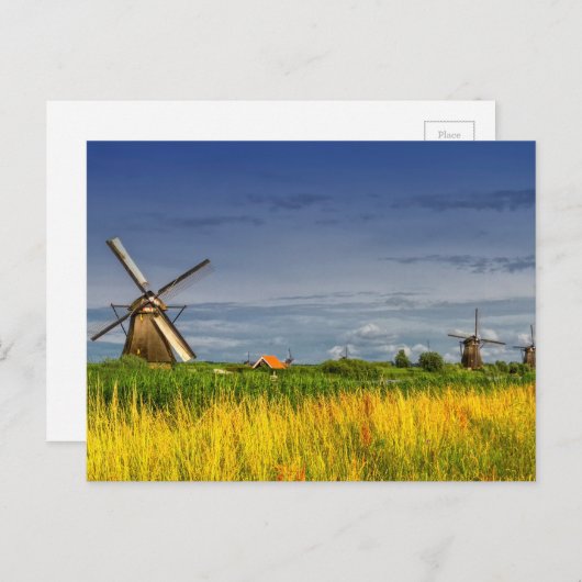 Carte Postale Windmills en Kinderdijk, Hollande, Pays-Bas (Devant / Derrière)