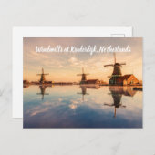 Carte Postale Windmills Kinderdijk Pays-Bas stylisé (Devant / Derrière)