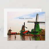 Carte Postale Windmills néerlandais, Zaanse Schans, Hollande (Devant / Derrière)