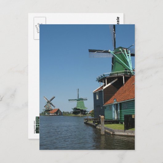 Carte Postale Windmills Zaanse Schans en Hollande (Devant / Derrière)