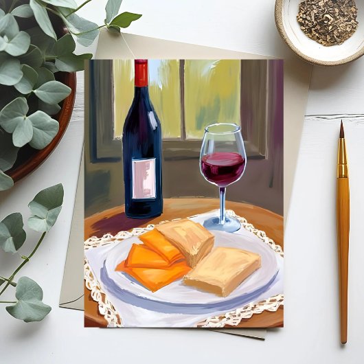 Carte Postale Wine and Cheese | Watercolor Painting