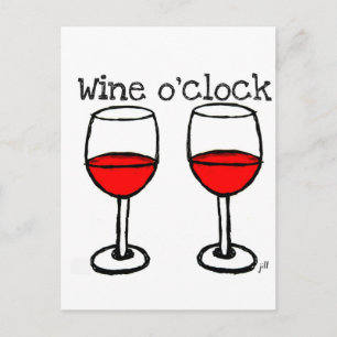 CARTE POSTALE "WINE O'HORLOGE" IMPRIMANTE DE VIN ROUGE