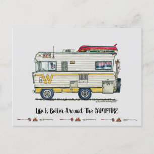 Carte Postale WINNEBAGO RV happy camper art print mignon