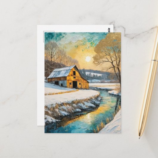Carte Postale winter barn along the Stream (Devant/Arrière en situation)