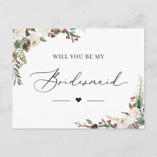 Carte Postale Winter Chic Floral Be My Bridesmaid Proposition Ca (Devant)