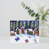 Carte Postale Winter Fun Making Snow Angels Folk Art (Debout devant)