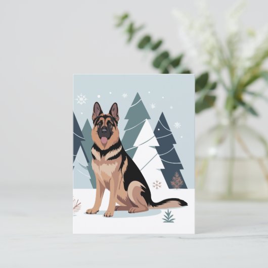 Carte Postale Winter German Shepherd  (Debout devant)