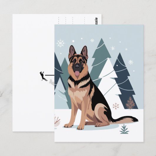 Carte Postale Winter German Shepherd  (Devant / Derrière)
