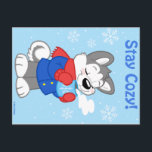 Carte Postale Winter husky postcard<br><div class="desc">Wish someone a friendly holiday greeting with this cozy husky, bundled up with his hot chocolate.</div>